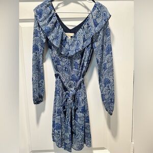 MICHAEL Michael Kors Blue Ruffled Tie Front Fit and Flare -FITS like a S